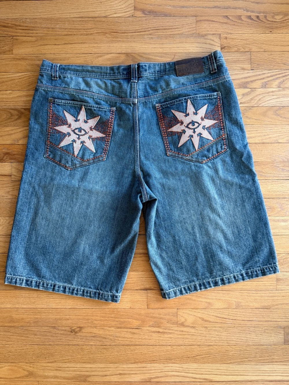 Jinzu Y2K Baggy Denim Shorts Size 46 Star Pocket Streetwear Hip Hop Jorts